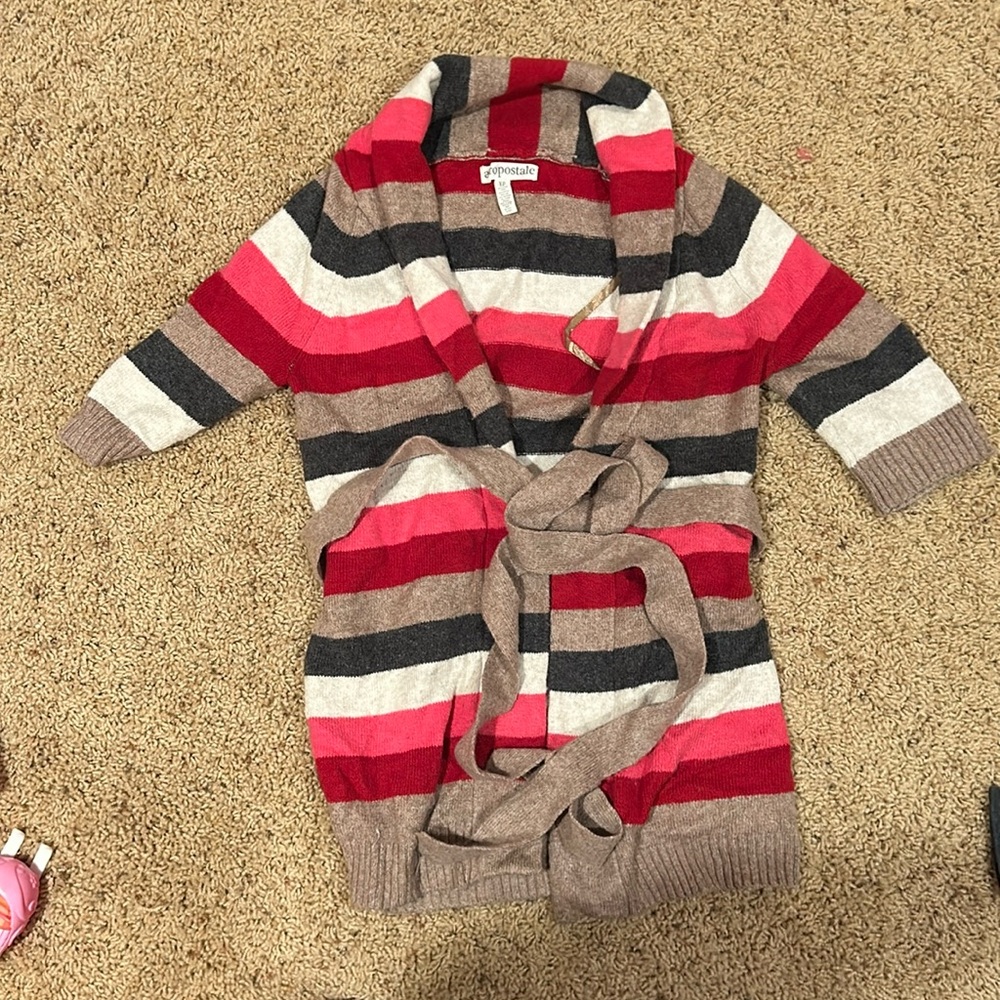 Aeropostale horizontal  striped sweater, 1/2 length arms and tie closure. XS